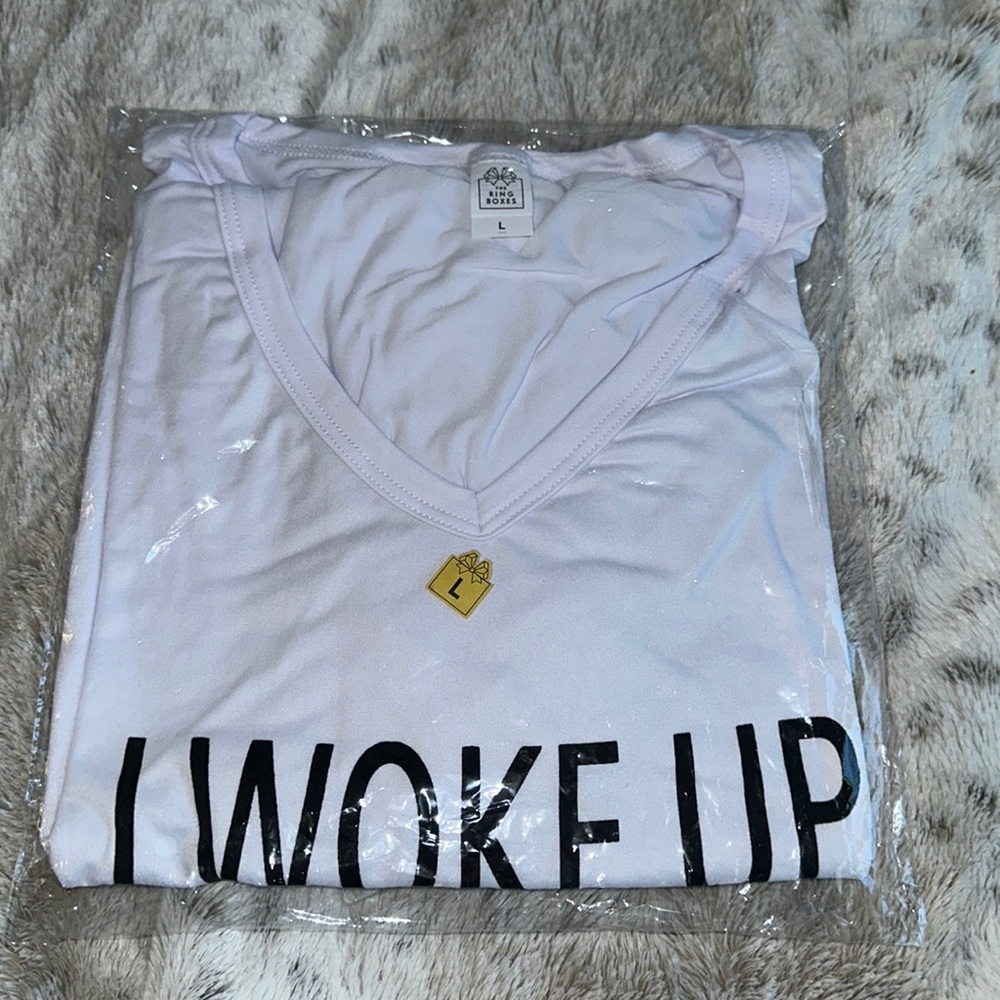 New in bag. Shirt says I Woke Up Like This #Married